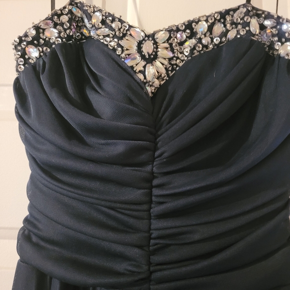 B.Darlin Navy Blue strapless sequined top evening dress size 10 - Picture 3 of 6